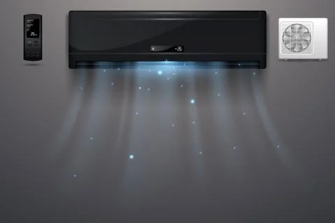 Black air conditioner with cold wind effect Stock Illustration