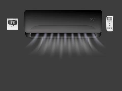 Black air conditioner with cold wind effect. Stock Illustration