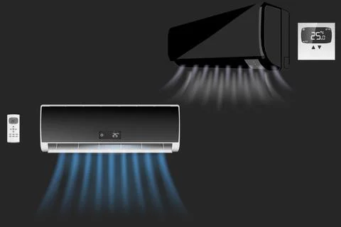 Black air conditioner with cold wind effect. Stock Illustration