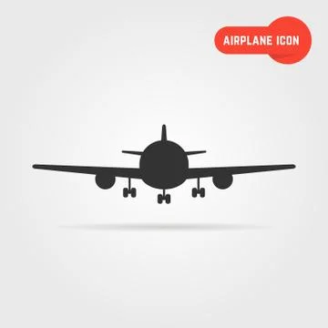 Black airplane icon with shadow Stock Illustration