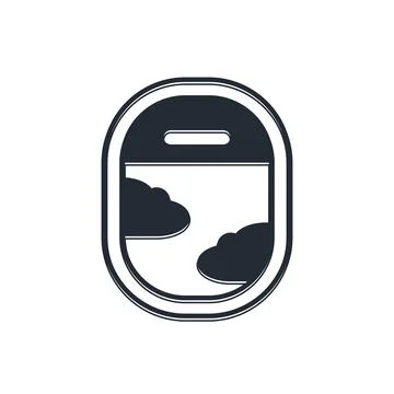 Black Airplane window icon isolated on white background. Aircraft porthole... Stock Illustration