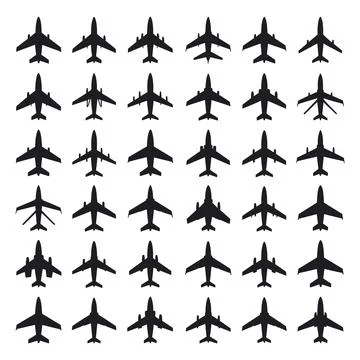 Black Airplanes in Grid Formation View Stock Illustration