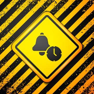 Black Alarm clock icon isolated on yellow background. Wake up, get up conce.. Stock Illustration