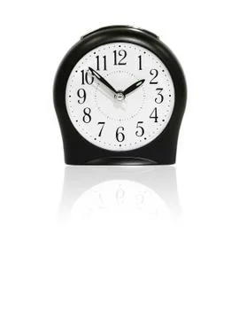 Black alarm clock with reflection. Stock Photos