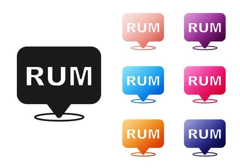 Black Alcohol drink Rum bottle icon isolated on white background. Set icons Stock Illustration