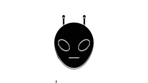 Black Alien icon isolated on white background. Extraterrestrial alien face or Stock Footage 233816501