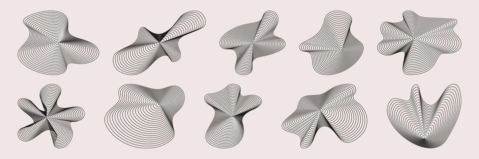 Black amorphous shapes with ripple line patterns Illustrazione stock