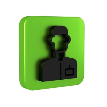 Black Analyst engineer icon isolated on transparent background. Green squar.. Stock Illustration