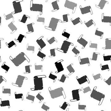 Black Ancient papyrus scroll icon isolated seamless pattern on white background Stock Illustration