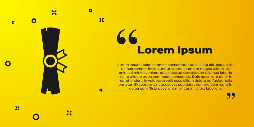 Black Ancient papyrus scroll icon isolated on yellow background. Parchment paper Stock Illustration