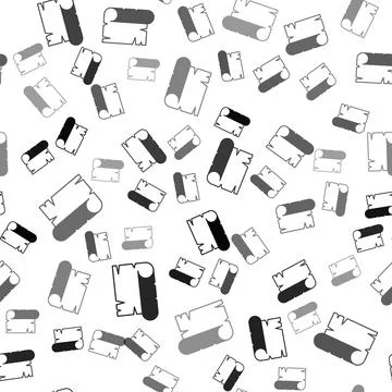Black Ancient papyrus scroll icon isolated seamless pattern on white background Stock Illustration
