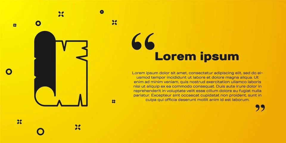Black Ancient papyrus scroll icon isolated on yellow background. Parchment .. Stock Illustration