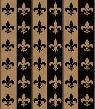 Black and beige fleur de lis textured fabric background Stock Illustration