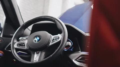 Black and beige leather interior of the BMW X6 G06. Stock Footage 331529786