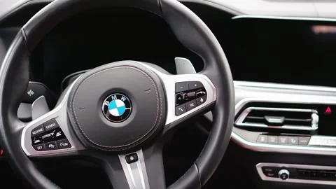 Black and beige leather interior of the BMW X6 G06. Stock Footage 331529791