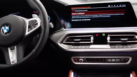 Black and beige leather interior of the BMW X6 G06. Stock Footage 331529857