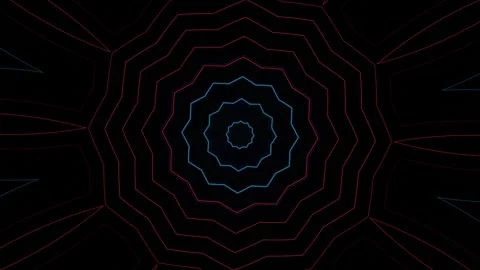 Black and blue background with red circle in the center. Kaleidoscope VJ loop Stock Footage 251987011
