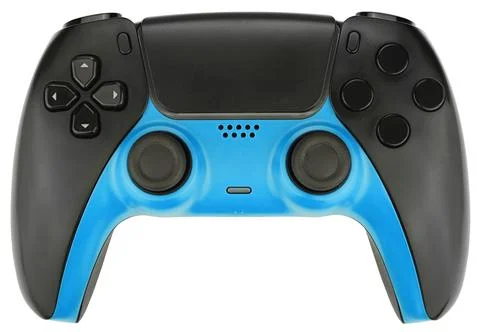 Black and blue game controller isolated on white background. Stock Photos