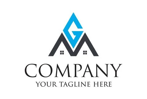 Black and Blue Initial Letter G and M Abstract House Building Roof Logo Design	 Stock Illustration
