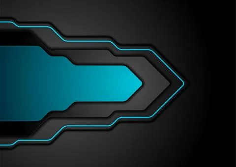 Black and blue tech geometric background with neon effect Stock Illustration