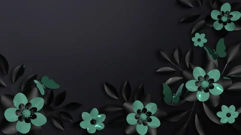 Black and emerald flowers, loop animation, 3d render Stock Footage 201334795