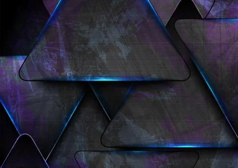 Black and glowing blue violet triangles abstract background Illustrazione stock