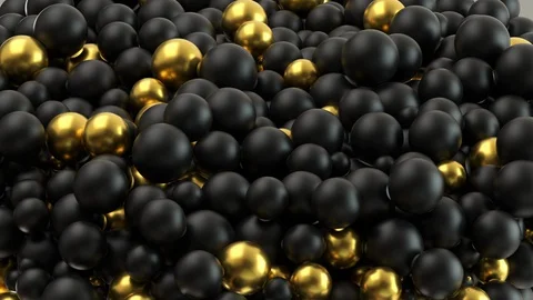 Black and gold balls, bubbles, beads, propagate out occupying the entire space  Stock Footage 127622492