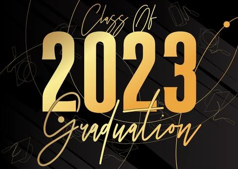 Black and gold class of 2023 Graduation design template. Vintage party invi.. Illustrazione stock