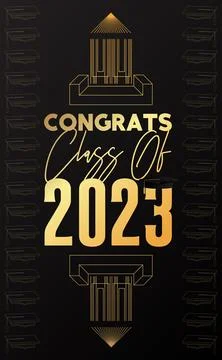 Black and gold class of 2023 Graduation design template. Vintage party invi.. Illustrazione stock