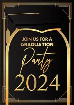 Black and gold class of 2024 Graduation design template. Vintage party invi.. Illustrazione stock