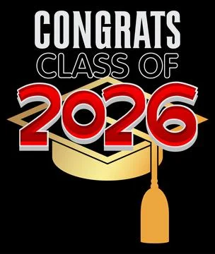 Black and gold class of 2026 Graduation design template. Vintage party invi.. Ilustración de archivo
