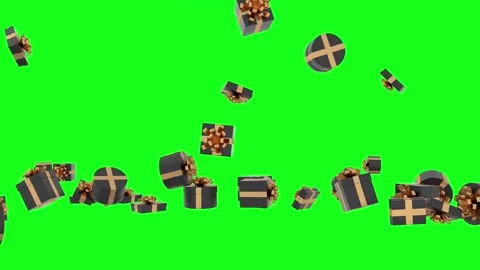 Black and Gold Gift Boxes Falling on Green Screen Stock Footage 335633614