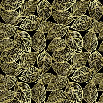 Black and gold leaves pattern Stock Illustration