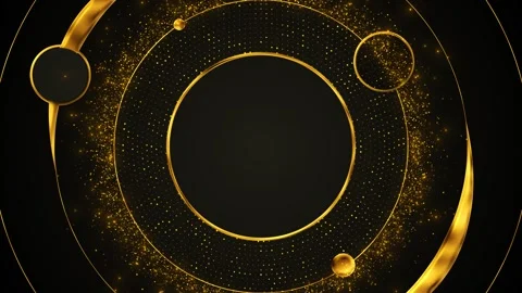 Black and gold orbital ring dotted particles, circular frames, luxurious cosmic Stock Footage 340453076