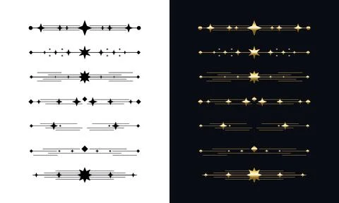 Black and gold tarot separator vector set. Celestial divider lines isolated on 스톡 일러스트