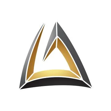 Black and Gold Triangular Spiral Letter A Icon Ilustração Stock