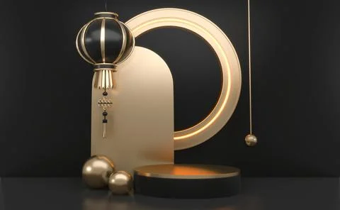 Black and golden luxury podium  china style for product. 3D rendering Stock Illustration
