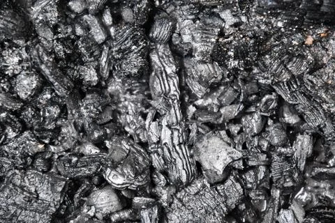 Black and gray abstract texture of cooling down wooden coal and cinders 스톡 사진