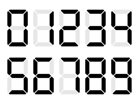 Black and gray digital numbers. Seven-segment display. Stock Illustration