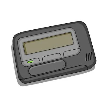 A black and gray electronic device with message screen. Retro message communicat Stock Illustration
