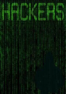 A black and green computer code graphic designed with copy space for use to p Stock Illustration