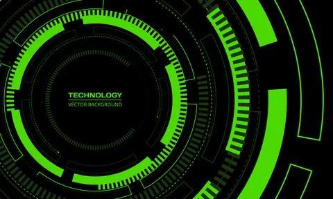 Black and green technology background with futuristic cyber HUD circular Stock Illustration