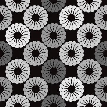Black and grey background white round abstract flowers Stock Illustration