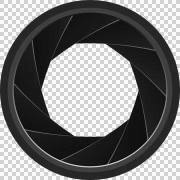 A black and grey circular camera lens diaphragm, showing geometric shapes f.. Stock Illustration