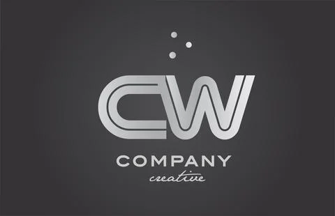 Black and grey CW combination alphabet bold letter logo with dots. Joined c.. Stock Illustration