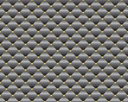 Black and grey diamond shape upholstery luxury background with golden butto.. Stock Illustration