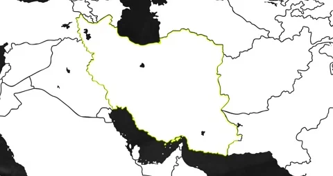 Black and grey Iran map with most important cities and frontier lines Video stock 337429915