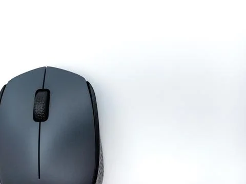 Black and Grey Wireless Computer Mouse Isolated On White Background. Corner.. Stock Photos