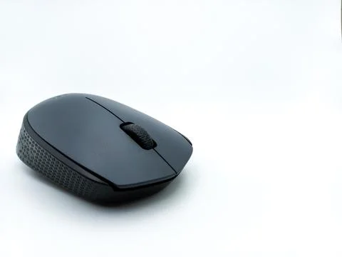 Black and Grey Wireless Computer Mouse Isolated On White Background. Three .. Stock Photos