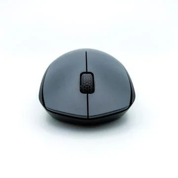 Black and Grey Wireless Computer Mouse Isolated On White Background. Front Vi Stock Photos